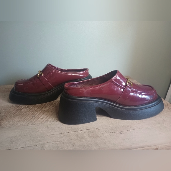 Cider Dark Academia Platform Loafers Clogs 10  Patent Burgundy Punk Cybergoth - Picture 5 of 11